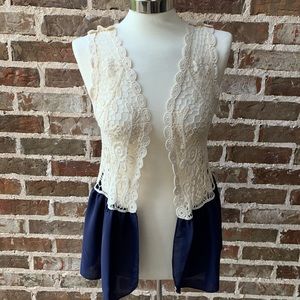 Cream/Navy Crochet Vest - Miley and Molly
